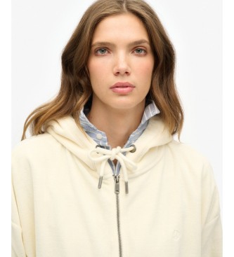 Superdry Off-white Velour zip-up hoodie