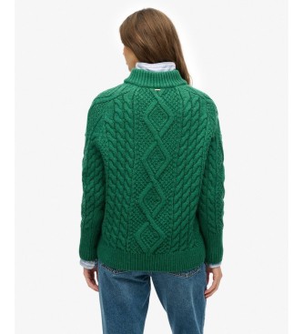 Superdry Zielony sweter Aran Cable Half