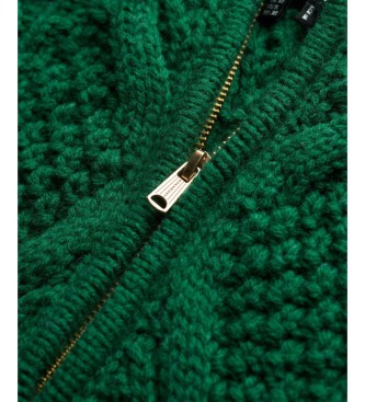 Superdry Zielony sweter Aran Cable Half