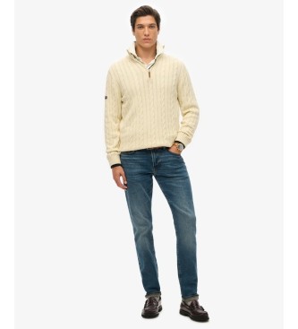Superdry Pull à demi-fermeture éclair Cotton Classic Cable 1/2 blanc crème