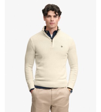 Superdry Pull à demi-fermeture éclair Cotton Half blanc crème