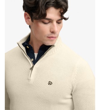 Superdry Pull à demi-fermeture éclair Cotton Half blanc crème