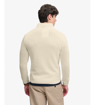 Superdry Pull à demi-fermeture éclair Cotton Half blanc crème