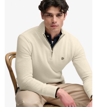 Superdry Pull à demi-fermeture éclair Cotton Half blanc crème