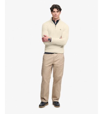 Superdry Pull à demi-fermeture éclair Cotton Half blanc crème