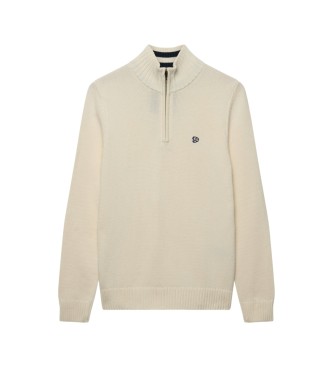 Superdry Pull à demi-fermeture éclair Cotton Half blanc crème
