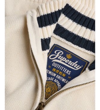 Superdry Pull à demi-fermeture éclair Cotton Half blanc crème