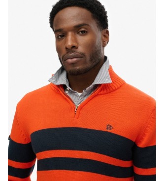 Superdry Orange Cotton Stripe Half Zip Jersey