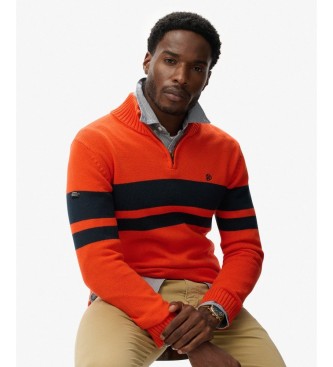 Superdry Orange Cotton Stripe Half Zip Jersey