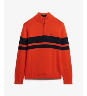Superdry Orange Cotton Stripe Half Zip Jersey
