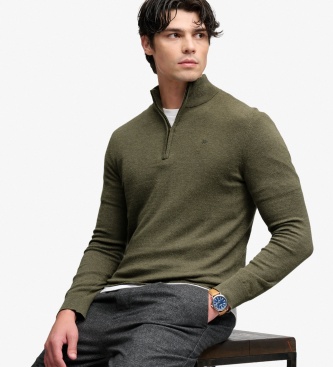 Superdry Maglione con mezza zip Wool Blend verde