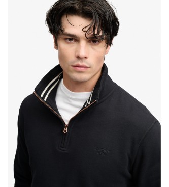Superdry Pulover s pol zadrgo Essential Serif Logo Half črn
