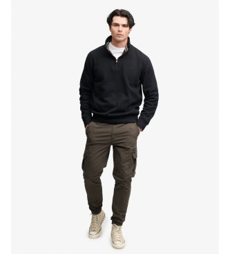 Superdry Pulover s pol zadrgo Essential Serif Logo Half črn