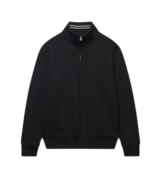 Superdry Pulover s pol zadrgo Essential Serif Logo Half črn