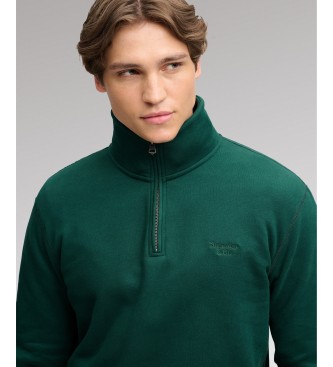 Superdry Bluza z krótkim zamkiem Essential Serif Logo Half zielona