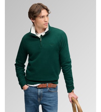 Superdry Bluza z krótkim zamkiem Essential Serif Logo Half zielona