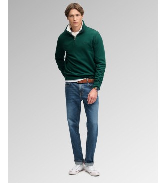 Superdry Bluza z krótkim zamkiem Essential Serif Logo Half zielona