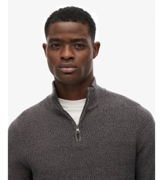 Superdry Maglione con mezza zip LW Cotton Texture nero