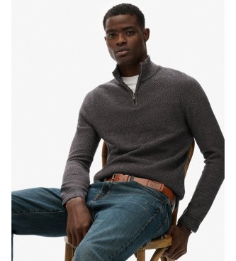 Superdry Maglione con mezza zip LW Cotton Texture nero