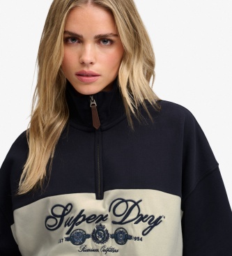 Superdry Marineblauwe sweater met halve rits Ornate Script Half