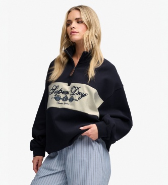 Superdry Marineblauwe sweater met halve rits Ornate Script Half