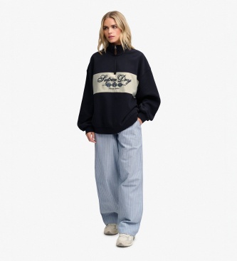 Superdry Marineblauwe sweater met halve rits Ornate Script Half