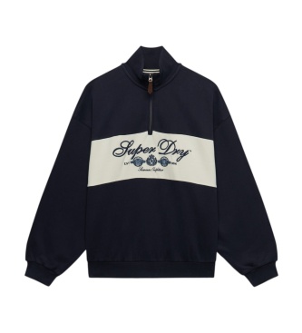 Superdry Marineblauwe sweater met halve rits Ornate Script Half