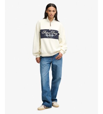 Superdry Beige sweater met halve rits Ornate Script