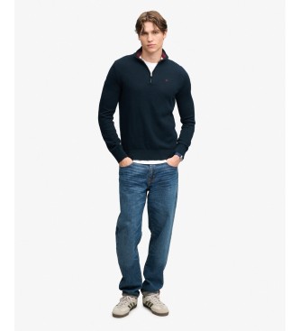 Superdry Pulover Prep Essential Half temno modre barve