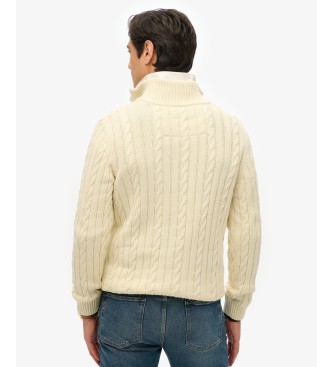 Superdry Beige Preppy Cotton Cable Half Sweatshirt