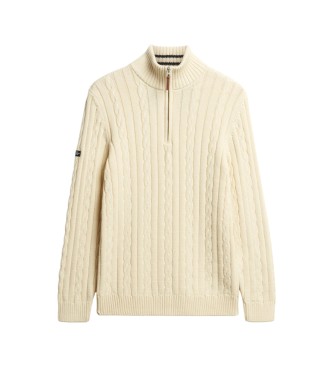 Superdry Beige Preppy Cotton Cable Half Sweatshirt