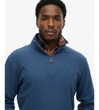 Superdry Bluza z krótkim zamkiem RIB Half niebieska