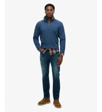 Superdry Bluza z krótkim zamkiem RIB Half niebieska