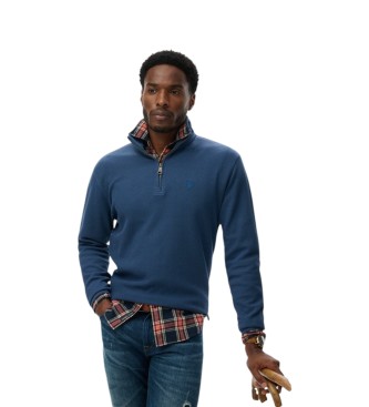 Superdry Bluza z krótkim zamkiem RIB Half niebieska