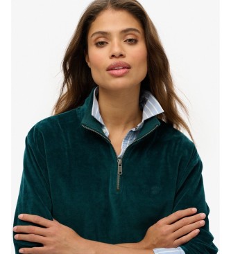 Superdry Green Velour Half zip sweatshirt