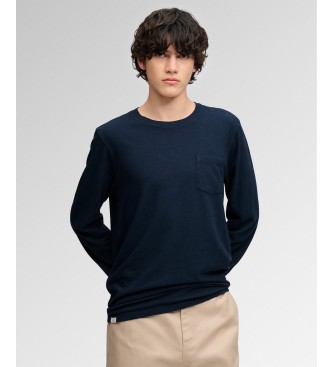 Superdry Marineblauw Cotton Linen Pocket T-shirt met lange mouwen