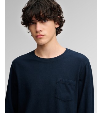Superdry Marineblauw Cotton Linen Pocket T-shirt met lange mouwen