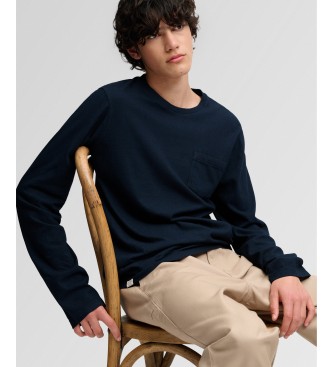 Superdry Marineblauw Cotton Linen Pocket T-shirt met lange mouwen
