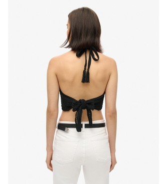 Superdry Top Crop Halter Crochet Noir
