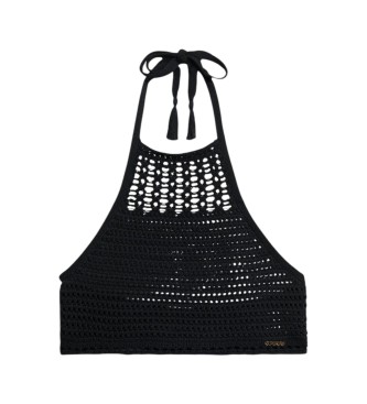 Superdry Top Crop Halter Crochet Noir