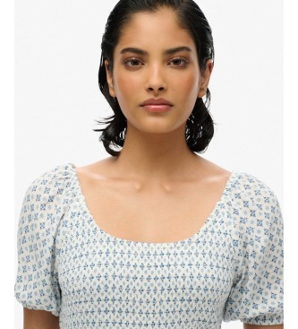 Superdry Blue Smocked Woven Top