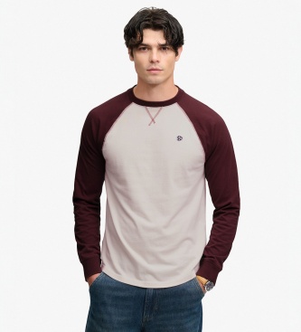 Superdry Vintage Athletic Baseball T-shirt, beige and burgundy