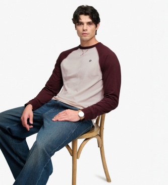 Superdry Vintage Athletic Baseball T-shirt, beige and burgundy