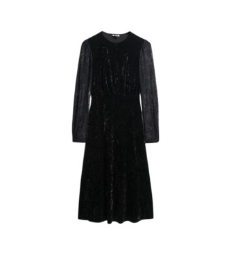 Superdry Vestido Lace Sleeve Velvet negro