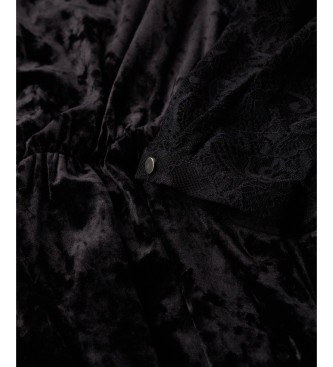 Superdry Vestido Lace Sleeve Velvet negro