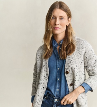 Gant Strickjacke aus Wollmischung mit grauen Noppen