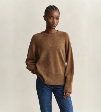 Gant Trui met ronde hals van wol en kasjmier, bruin