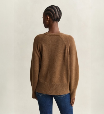 Gant Trui met ronde hals van wol en kasjmier, bruin