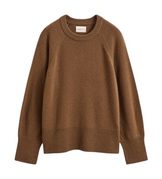 Gant Trui met ronde hals van wol en kasjmier, bruin