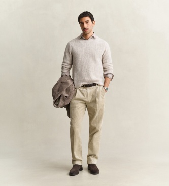 Gant Trui met ronde hals, wolmix met alpaca, beige
